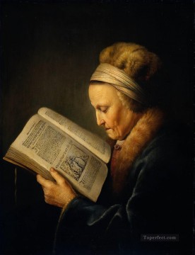 黄金時代の辞典を読む老婦人 ゲリット・ドゥ Oil Paintings
